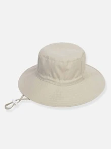 1pc Kids Solid Color Adjustable Size Sun Protection Bucket Hat, For Outdoor Holiday Travel - Beige - View 5