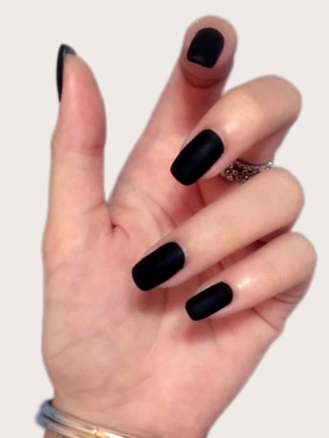 Upgrade Your Look With 24pcs Long Square Black Matte Plain Fake Nail & 1pc Nail File & 1sheet Tape - Black - View 1