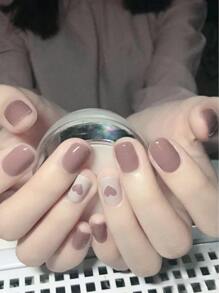 YTJ 簡短可穿戴的桃形心設計假指甲，使用果凍釘膠和指甲文件，壓貼指甲，美甲用品 - 粉色 - 查看 1