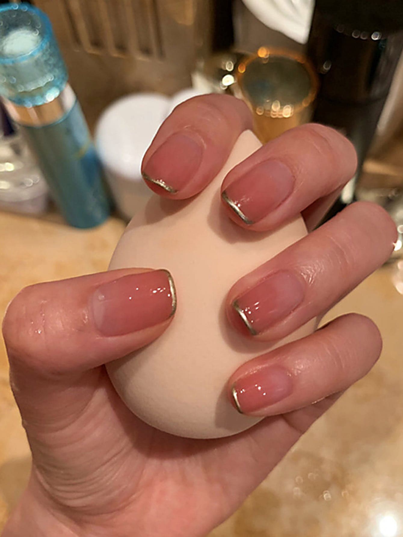 Upgrade Your Look with 24pcs Long Square Blush French Silver Edge Fake Nail & 1pc Nail File & 1sheet Tape - Pink - View 1