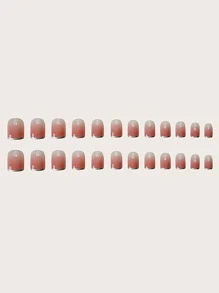 Upgrade Your Look with 24pcs Long Square Blush French Silver Edge Fake Nail & 1pc Nail File & 1sheet Tape - Pink - View 2