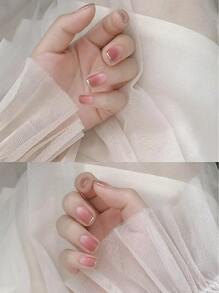 Upgrade Your Look with 24pcs Long Square Blush French Silver Edge Fake Nail & 1pc Nail File & 1sheet Tape - Pink - View 7