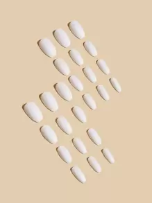 Get Glamorous With 24pcs Medium Coffin White Matte Plain Fake Nail & 1pc Nail File & 1sheet Tape Press On Nails Nail Supplies - White - View 2