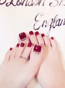 Conjunto de 24 uñas postizas cuadradas cortas con diseño clásico y elegante, decoradas con diamantes de imitación en 3D, incluye pegamento y lima de uñas, adecuadas para actividades recreativas al aire libre, entretenimiento informal, fiestas, baile, uso diario, suministros de uñas decorativas uñas falsas uña falsa uña acrílica - Burdeos - Ver 1