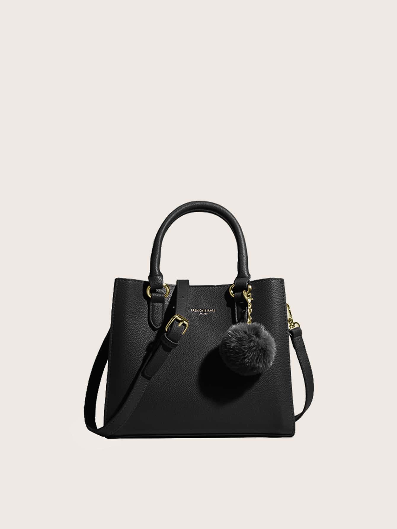 Pom-pom Charm Satchel Bag