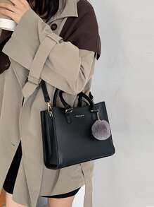 Pom-pom Charm Satchel Bag