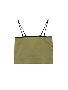 Contrast Trim Crop Cami Top - Olive Green - View 2