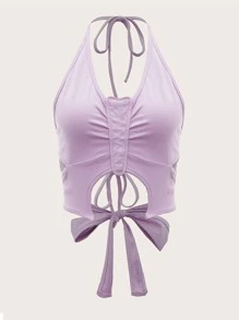 ROMWE 素色後綁帶掛脖上衣 - 紫丁香色 - 查看 1