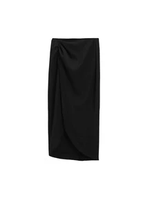 Rok Polos dengan Hem Tumpang Tindih dan Kerutan - Hitam - View 3