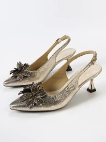 Giày cao gót Nữ Pha lê kim cương màu trơn dép quai hậu Hấp dẫn - Vàng - Xem 4