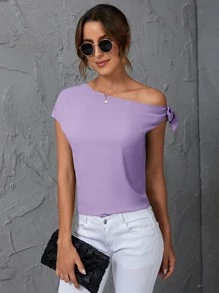 SHEIN Clasi 素色斜肩襯衫 - 紫丁香色 - 查看 1