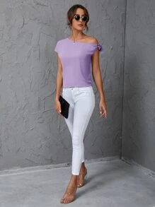 SHEIN Clasi 素色斜肩襯衫 - 紫丁香色 - 查看 6