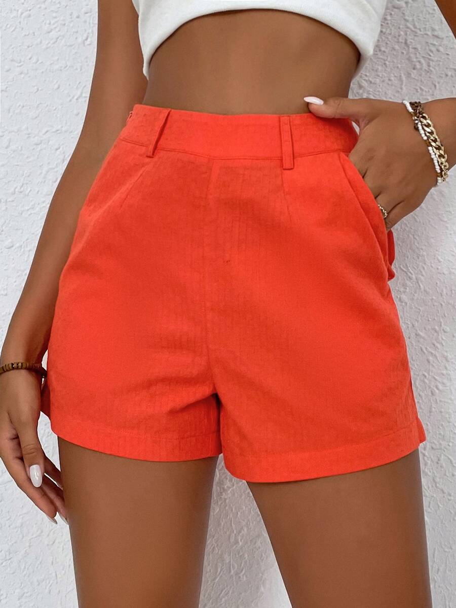 Breezaya High Waist Slant Pocket Shorts - Orange - View 1