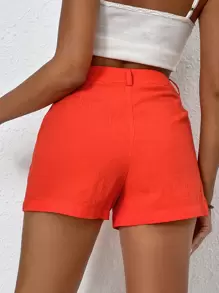 Breezaya High Waist Slant Pocket Shorts - Orange - View 2