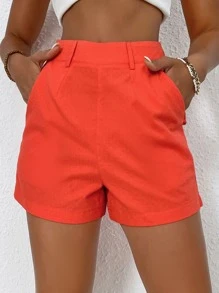 Breezaya High Waist Slant Pocket Shorts - Orange - View 4