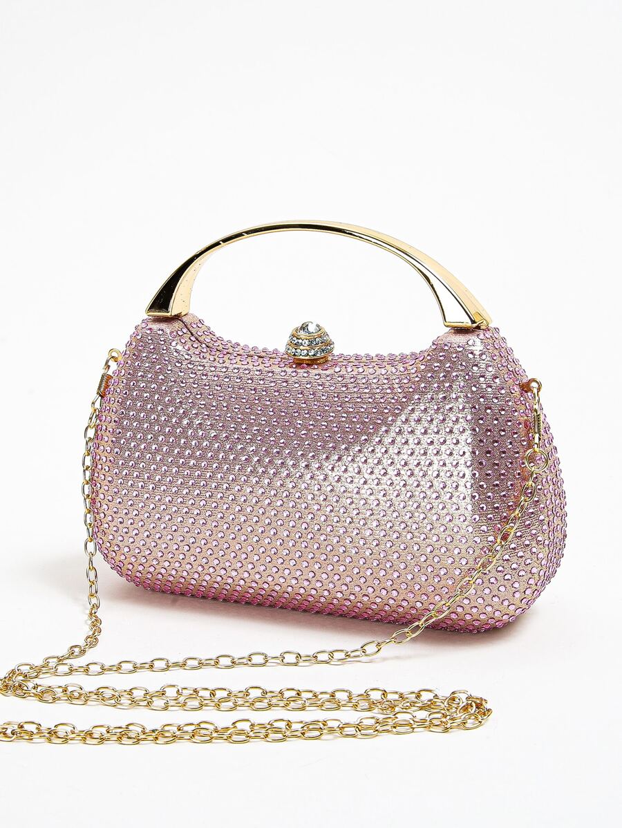 Mini Rhinestone Decor Chain Evening Bag - Pink - View 1