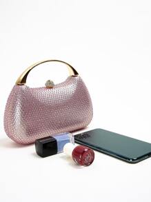Mini Rhinestone Decor Chain Evening Bag - Pink - View 5