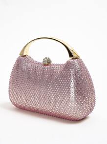 Mini Rhinestone Decor Chain Evening Bag - Pink - View 6