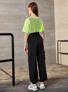 SHEIN 青少年女孩超短款T恤和字母圖案背心上衣和運動褲