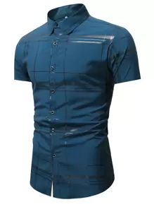 Manfinity Mode Men Plaid Button Through Shirt - Teal Blue - View 1