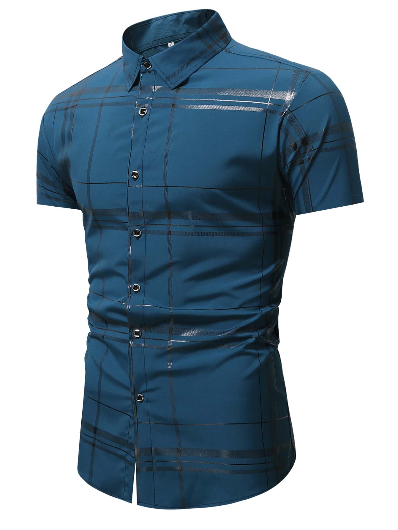 Manfinity Mode Men Plaid Button Through Shirt - Teal Blue - View 1