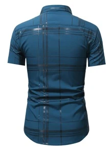 Manfinity Mode Men Plaid Button Through Shirt - Teal Blue - View 2