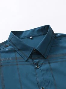 Manfinity Mode Men Plaid Button Through Shirt - Teal Blue - View 6