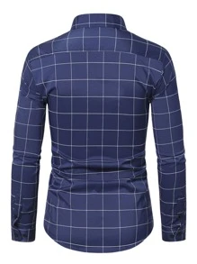 Manfinity Mode Men Grid Print Button Up Shirt - Navy Blue - View 2
