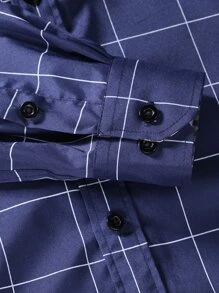 Manfinity Mode Men Grid Print Button Up Shirt - Navy Blue - View 5