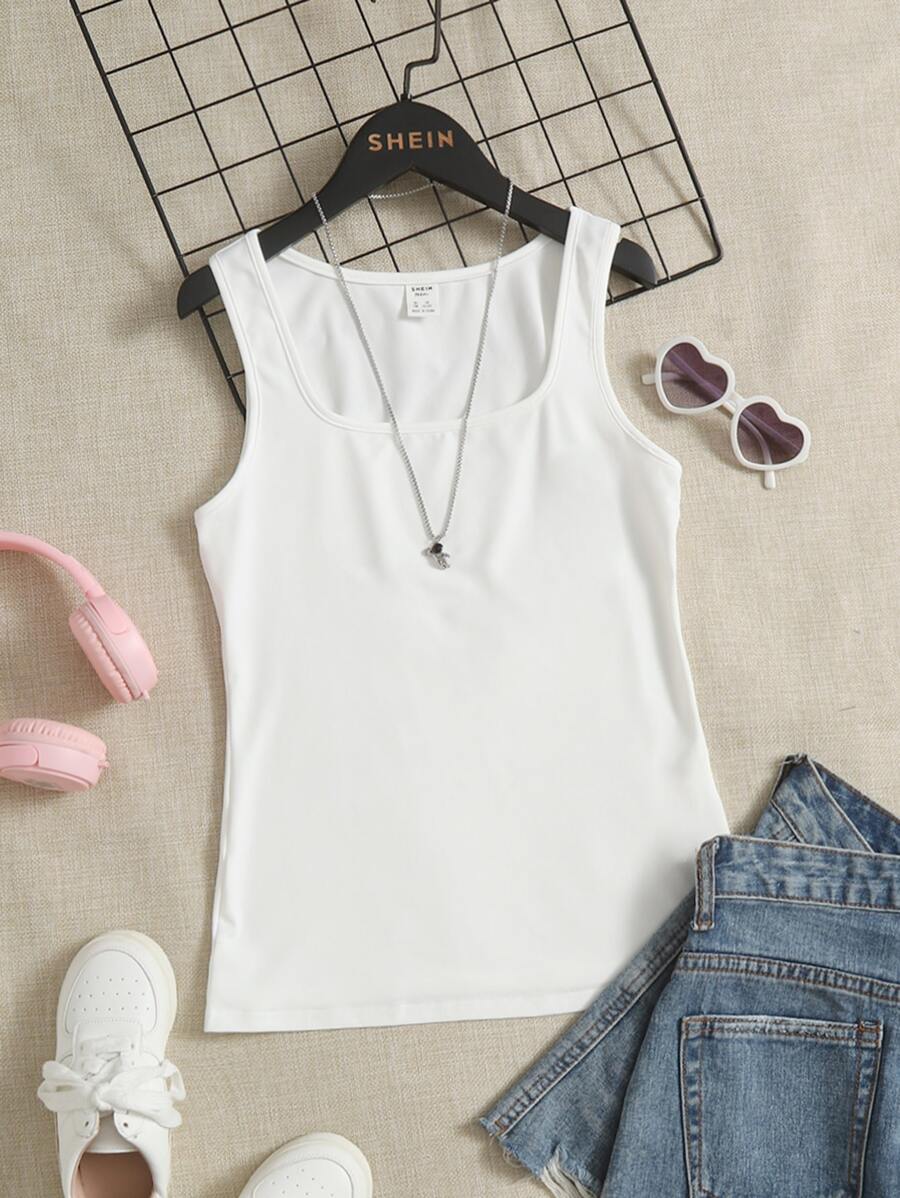 SHEIN 青少年女孩素色背心上衣 - 白色 - 查看 1