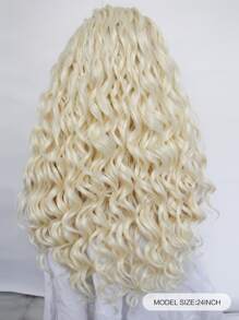 13*1.5 合成蕾絲前面部假髮,長白金色自然波浪卷曲的蕾絲前發型,用於時尚迷人的女性日常派對,無膠熱防纖維毛130%高密度24英寸自由分區杏色鬆散的水波狀自然拔出髮際線hd透明蕾絲假髮及1入組假髮帽 - 金色 - 查看 2