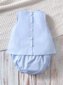 SHEIN Baby Girl Bow Front Plicated Detail Top & Frill Trim Shorts - Baby Blue - View 2