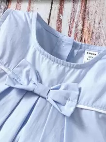 SHEIN Baby Girl Bow Front Plicated Detail Top & Frill Trim Shorts - Baby Blue - View 4