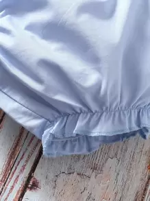 SHEIN Baby Girl Bow Front Plicated Detail Top & Frill Trim Shorts - Baby Blue - View 6