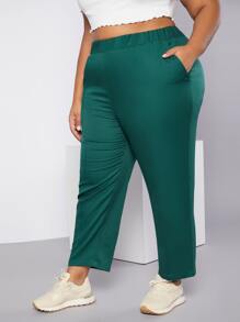 SHEIN CURVE+ Pantalones de talle alto - Verde - Ver 3