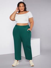 SHEIN CURVE+ Pantalones de talle alto - Verde - Ver 6