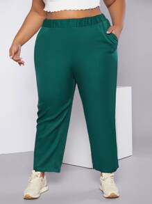 SHEIN CURVE+ Pantalones de talle alto - Verde - Ver 5