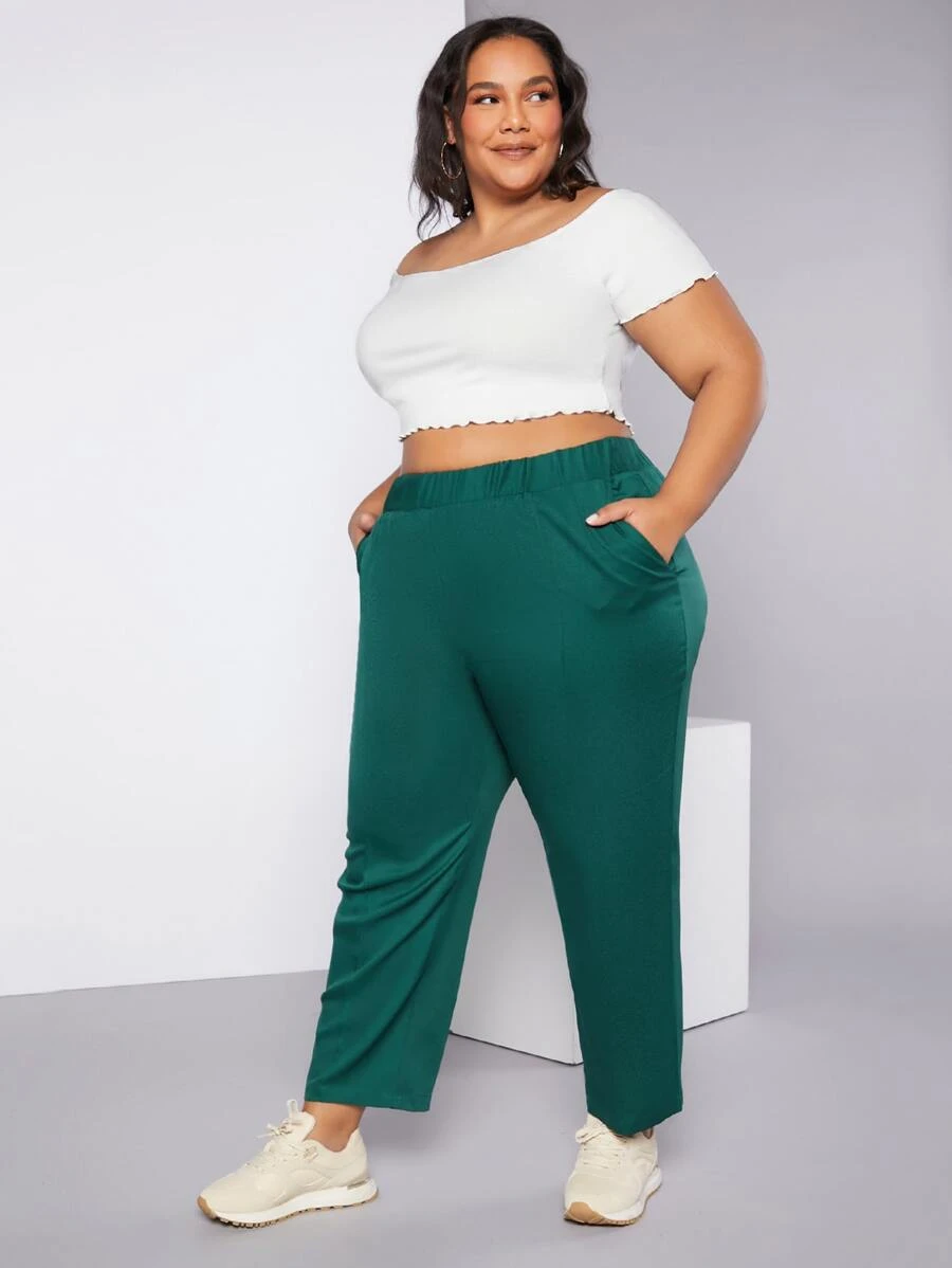 SHEIN CURVE+ Pantalones de talle alto - Verde - Ver 1