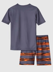 Boys Tiger Print Snug Fit PJ Set - Dusty Blue - View 2