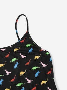 Body de tirantes con estampado de dinosaurio de espalda U - Negro - Ver 5