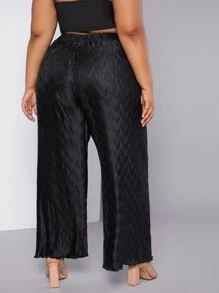 SHEIN CURVE+ Plus Lettuce Trim Wide Leg Trousers - Black - View 4