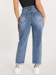 SHEIN PETITE 破洞鏤空直筒牛仔褲