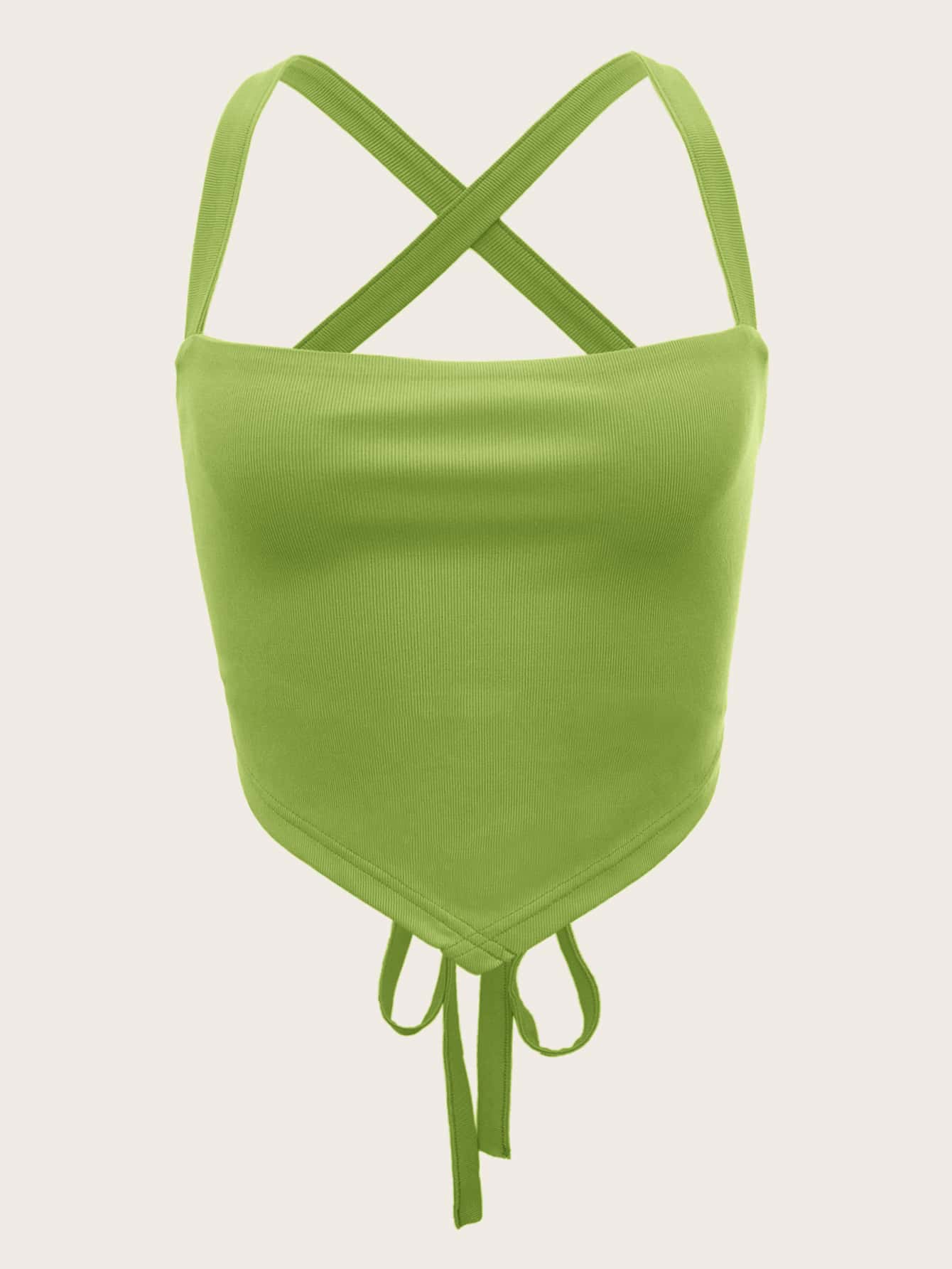 SHEIN ICON Lace Up Rib Knit Cami Top - Lime Green - View 1