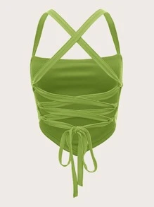 SHEIN ICON Lace Up Rib Knit Cami Top - Lime Green - View 2