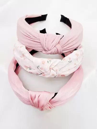 3pcs/Set Pink Color Ladies' Sweet Campus Style Flower Headbands In Solid Pink, Blue And Green, Suitable For Daily Use Boho Casual,Pink Accessories Valentine's Day Valentines,Hairband,Hair Hoop Head Accessories Beauty Home Hair Accessories