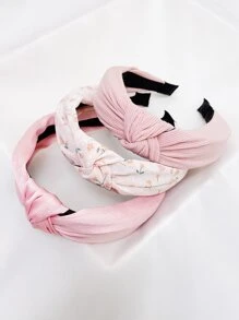 3件組女士甜美校園風花朵髮箍，純色粉色、藍色與綠色，美妝居家髮飾 - 淺粉色 - 查看 3