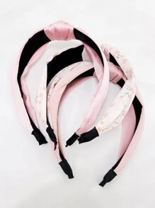 3件組女士甜美校園風花朵髮箍，純色粉色、藍色與綠色，美妝居家髮飾 - 淺粉色 - 查看 5