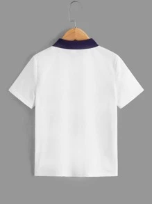 SHEIN 男孩馬和人像圖案拼接領POLO衫