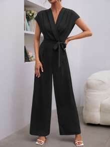 SHEIN Frenchy 青果領蝙蝠袖腰帶連身褲