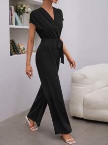 SHEIN Frenchy 青果領蝙蝠袖腰帶連身褲